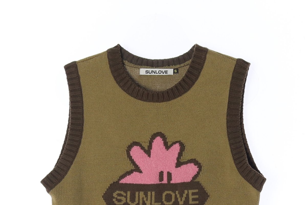 SUNLOVE 썬러브 카키 로고 라운드 니트 조끼 베스트 S 이미지 3