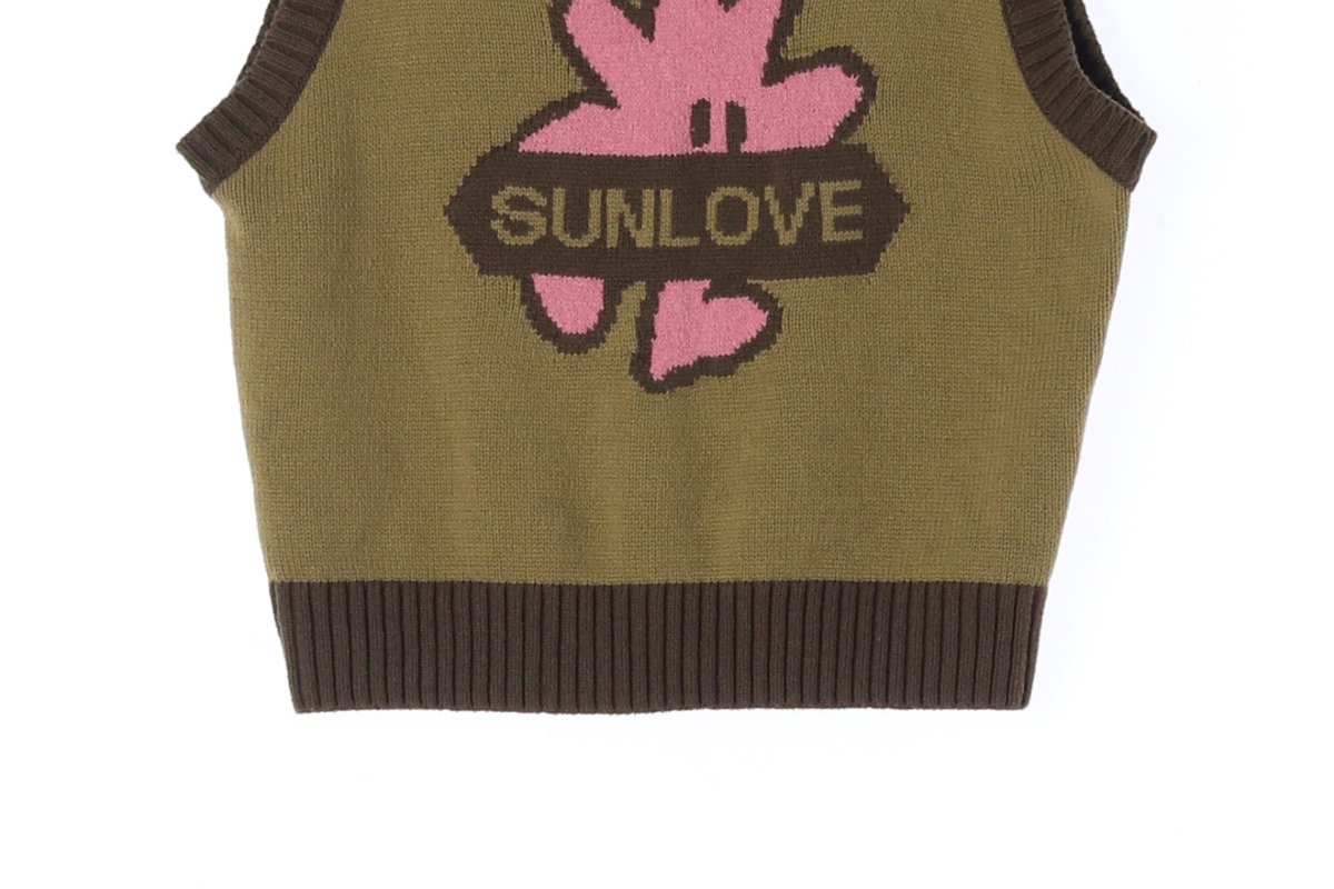 SUNLOVE 썬러브 카키 로고 라운드 니트 조끼 베스트 S 이미지 4