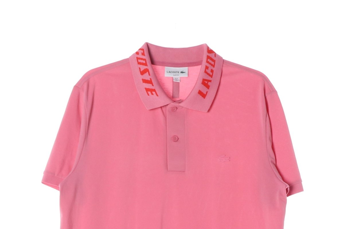 라코스테 핑크 슬림핏 로고 스트래치 피케 폴로 카라 반팔 카라티  이미지 3