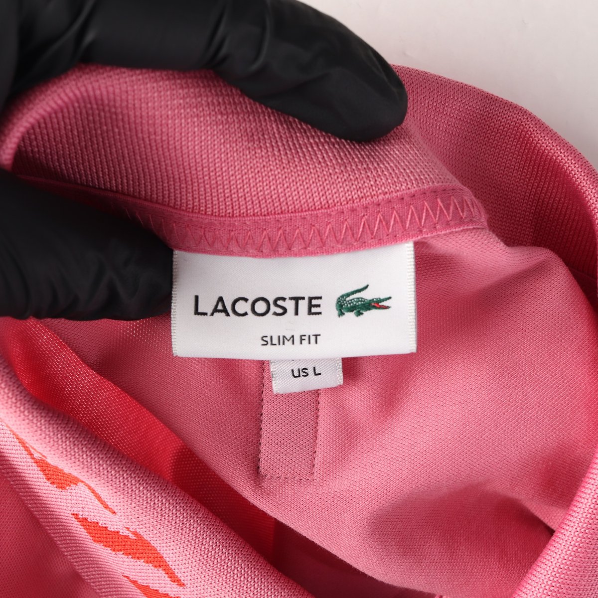 라코스테 핑크 슬림핏 로고 스트래치 피케 폴로 카라 반팔 카라티  이미지 5