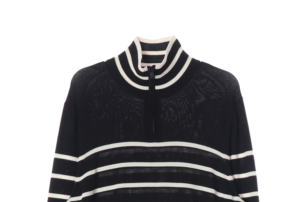 COS 코스 울100% 블랙 스트라이프 하프집업 모크넥 니트 스웨터 XL 이미지 3