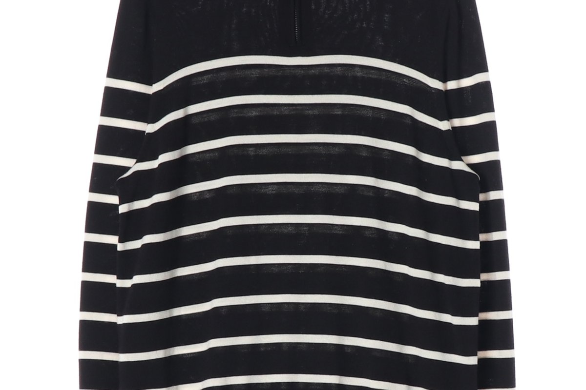 COS 코스 울100% 블랙 스트라이프 하프집업 모크넥 니트 스웨터 XL 이미지 4