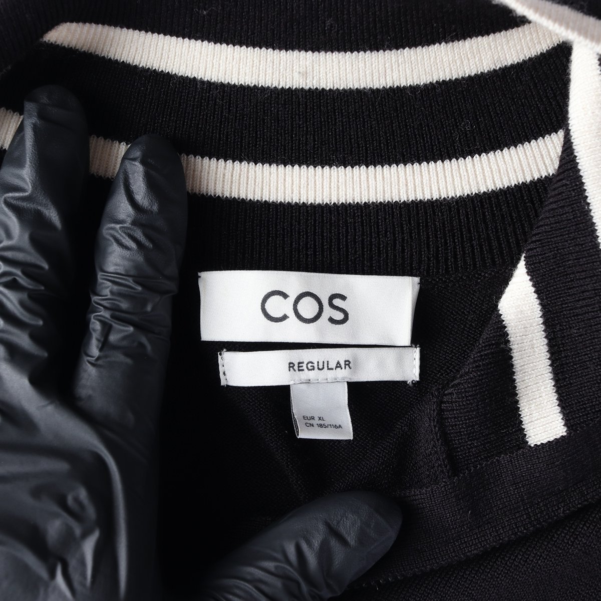 COS 코스 울100% 블랙 스트라이프 하프집업 모크넥 니트 스웨터 XL 이미지 6