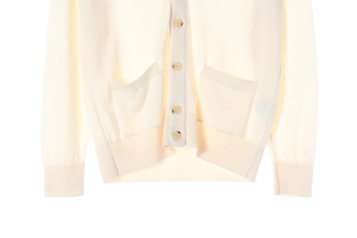 메종키츠네 울100% 베이지 더블 폭스 헤드  패치 브이넥 니트 가디건 S 이미지 4