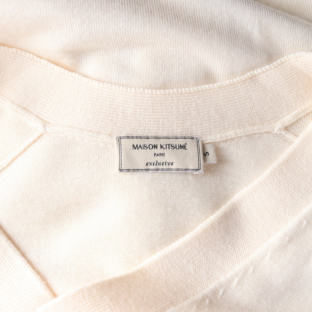 메종키츠네 울100% 베이지 더블 폭스 헤드  패치 브이넥 니트 가디건 S 이미지 5