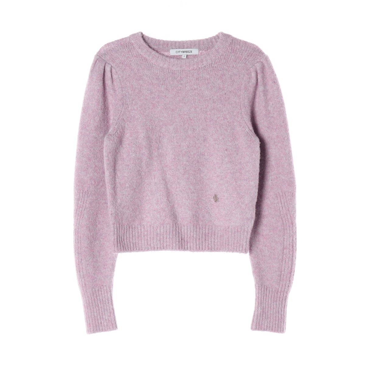 시티브리즈 핑크 로고 참 셔링 긴팔 라운드 니트 스웨터