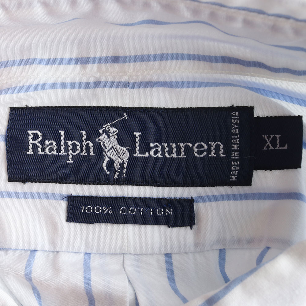 폴로 랄프 로렌 화이트 반팔 블루 스트라이프 셔츠 이미지 5