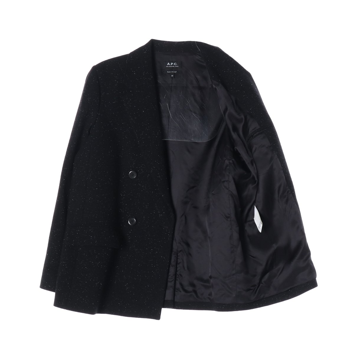 APC 아페쎄 울 실크 펄 더블 블레이저 자켓 재킷 블랙 이미지 2