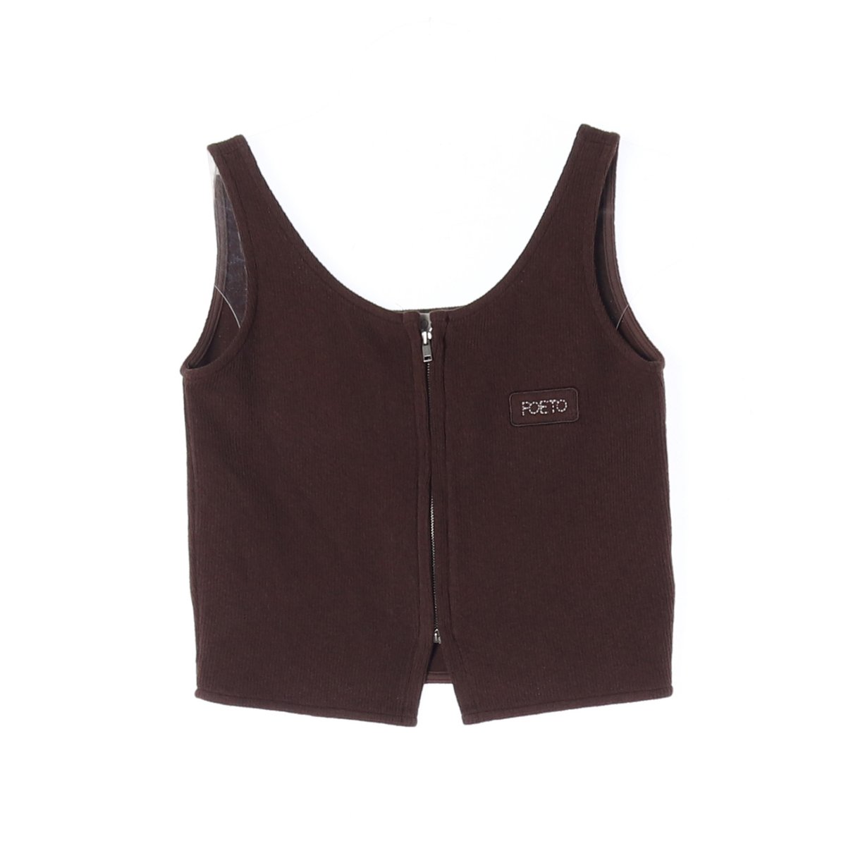 포에토 로고 패치 지퍼 디테일 크롭 조끼 베스트