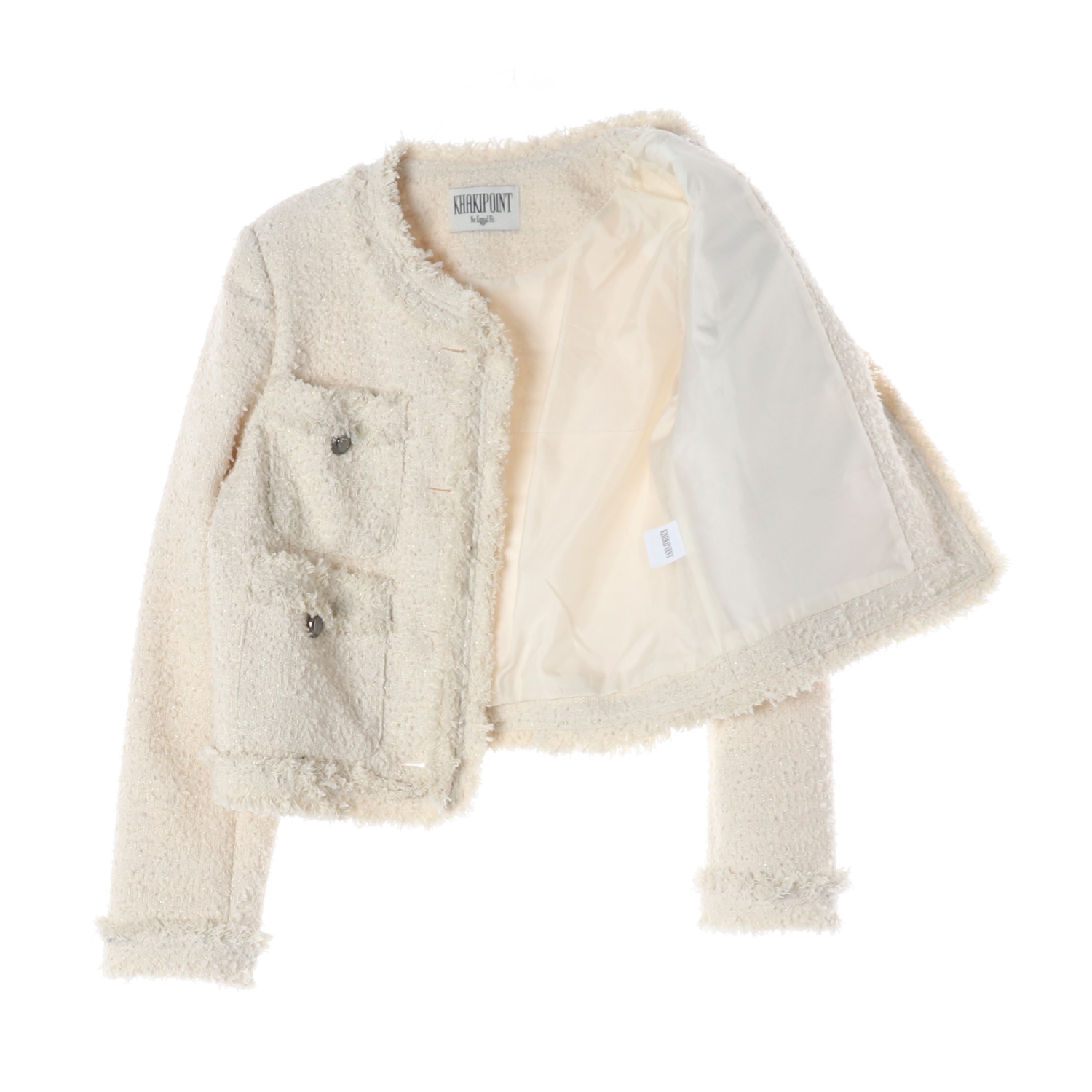 (새상품) 카키포인트 앤틱 트위드 크롭 재킷 이미지 2