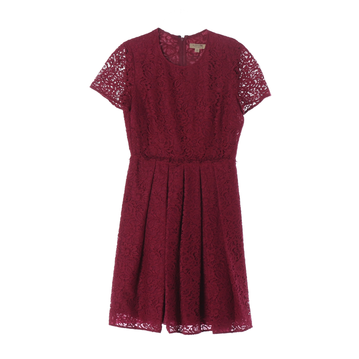 버버리 레이스 반팔 플레어 원피스 레드 