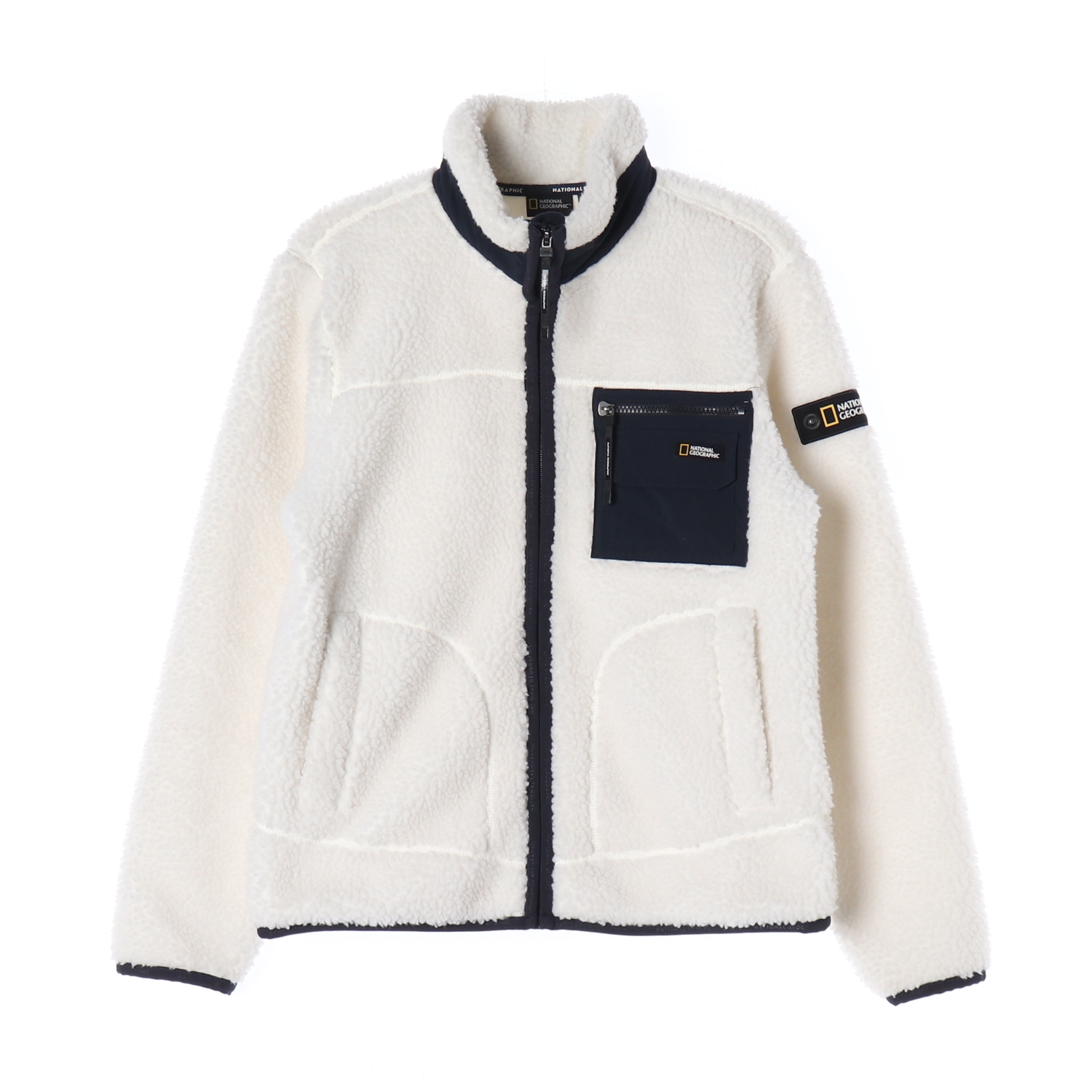 내셔널지오그래픽 셰르파 플리스 집업 재킷 화이트 네이비