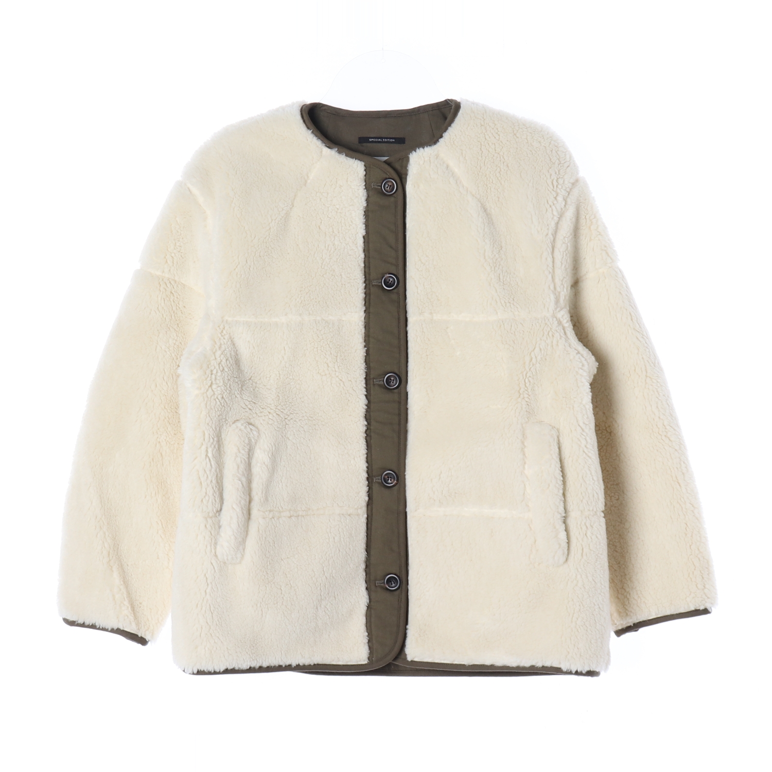 유라고 스페셜 에디션 플리스 하프 재킷 크림 카키 