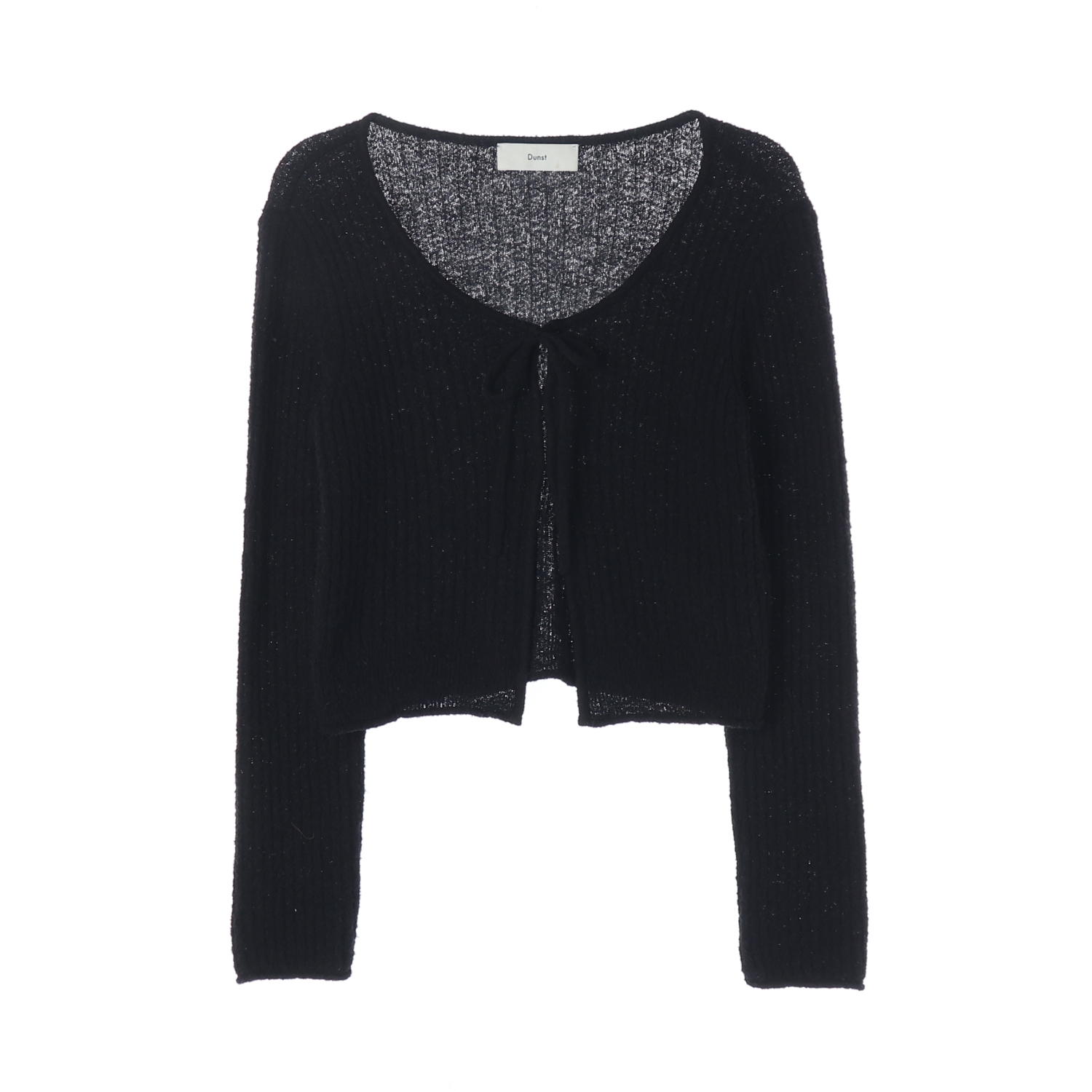 던스트 리브드 U넥 가디건 블랙 리본 타이 