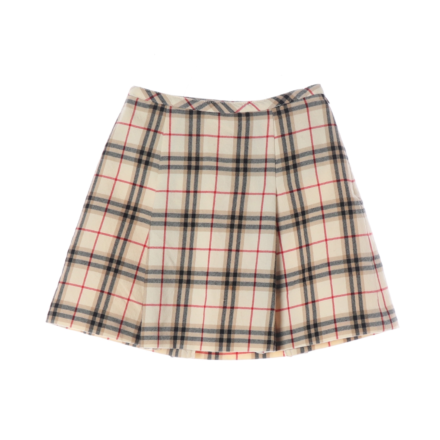 버버리 체크 패턴 울 100% 미니 플리츠 스커트 치마 