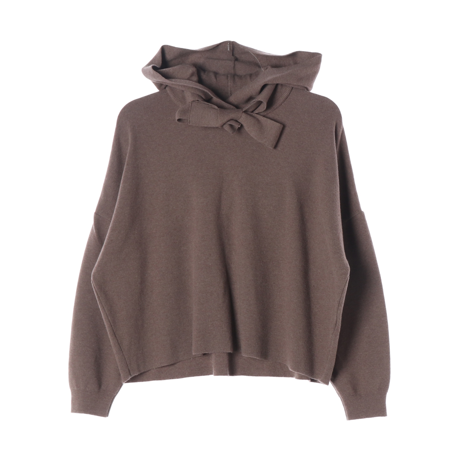 유라고 모달 리본 디테일 후드 니트 탑 브라운 