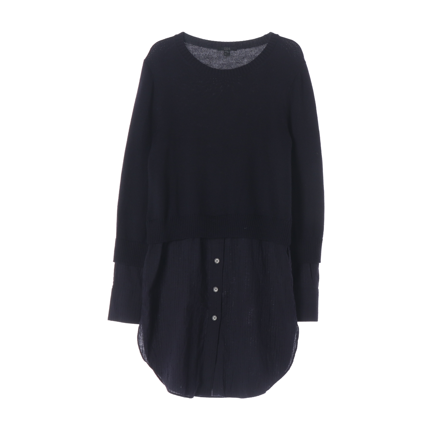 코스 울 100% 셔츠 레이어드 니트 원피스