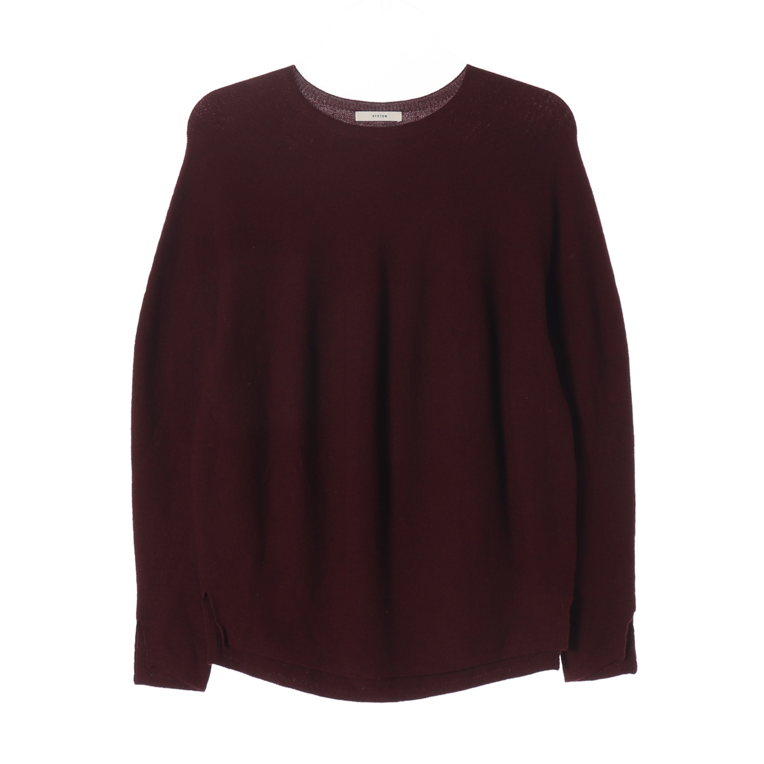 시스템 울 100% 오버핏 니트 스웨터 와인