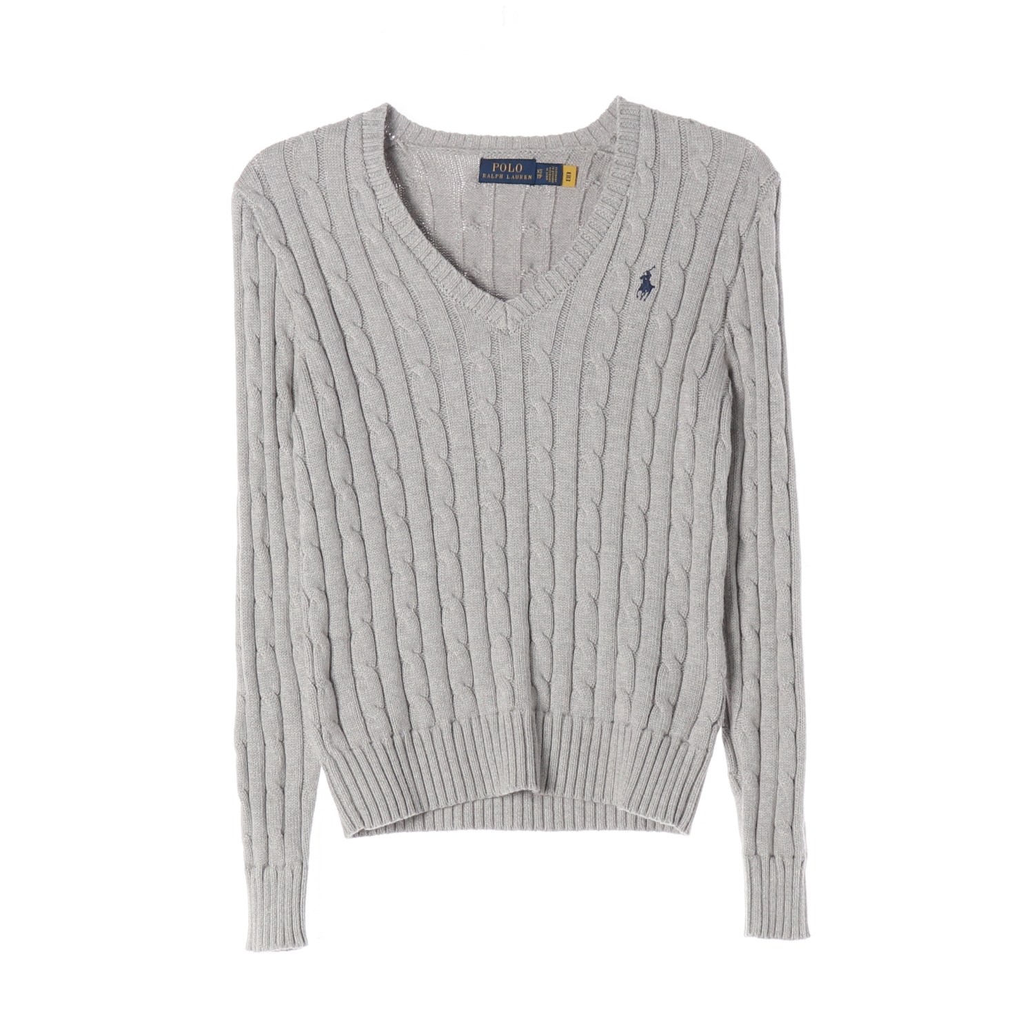 폴로 랄프 로렌 신형 브이넥 케이블 니트 스웨터 라이트그레이