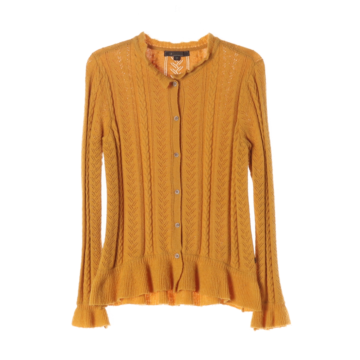 써스데이 아일랜드 울 레이스 니트 가디건 머스터드