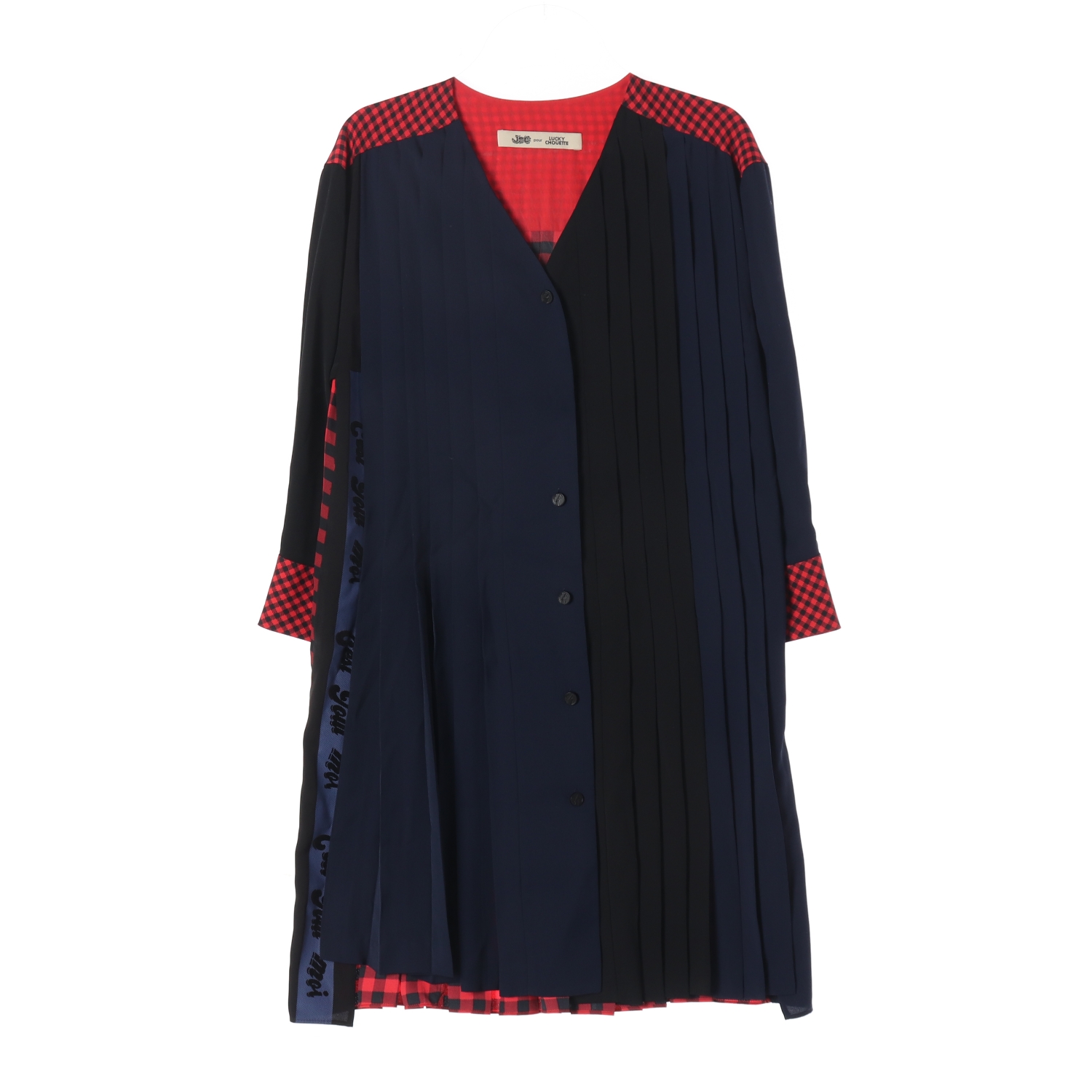 럭키슈에뜨 체크 패턴 플리츠 디테일 배색 원피스