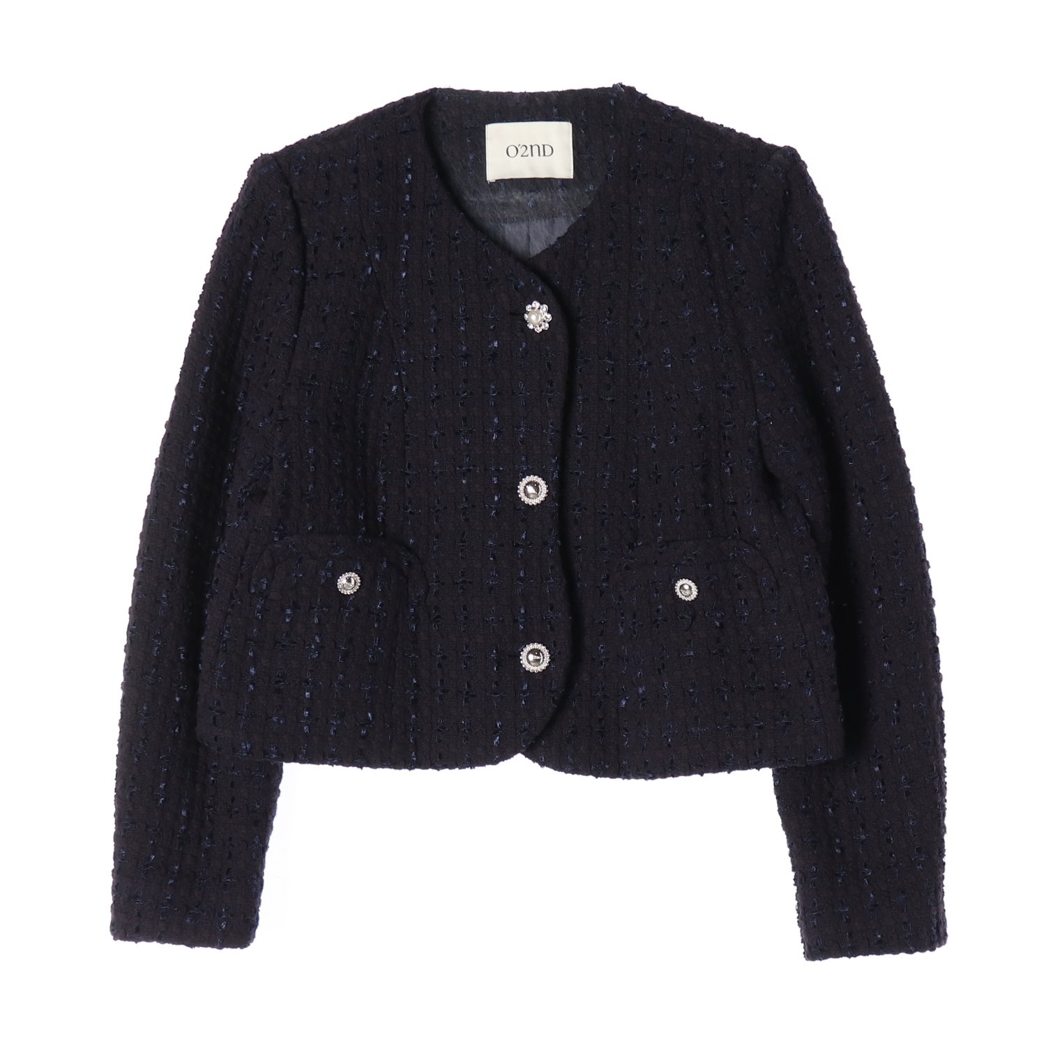 오즈세컨 24SS 다크 네이비 트위드 크롭 재킷