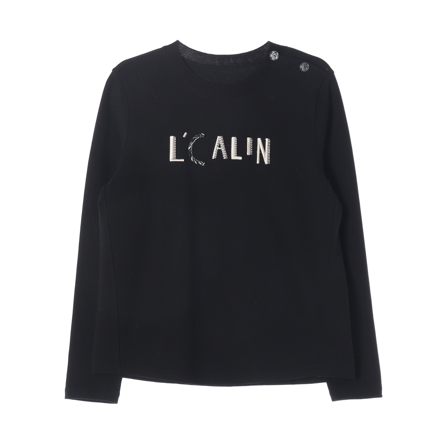 에스제이에스제이 SJSJ 숄더 버튼 디테일 긴팔 티셔츠 블랙