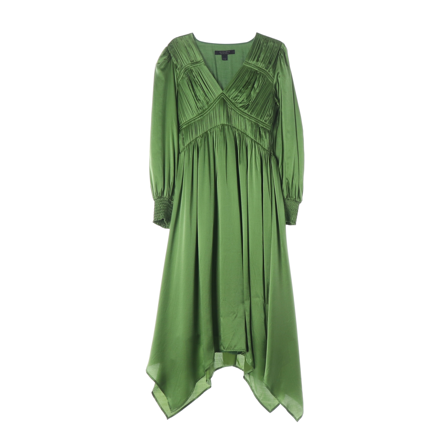 올세인츠 23SS 에스텔 언밸런스 브이넥 그린 원피스