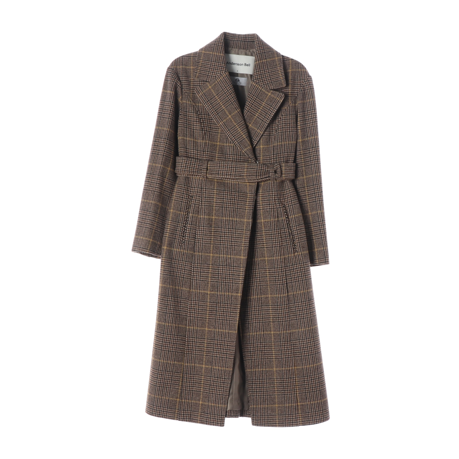 앤더슨벨 글렌 체크 울 벨티드 롱 코트