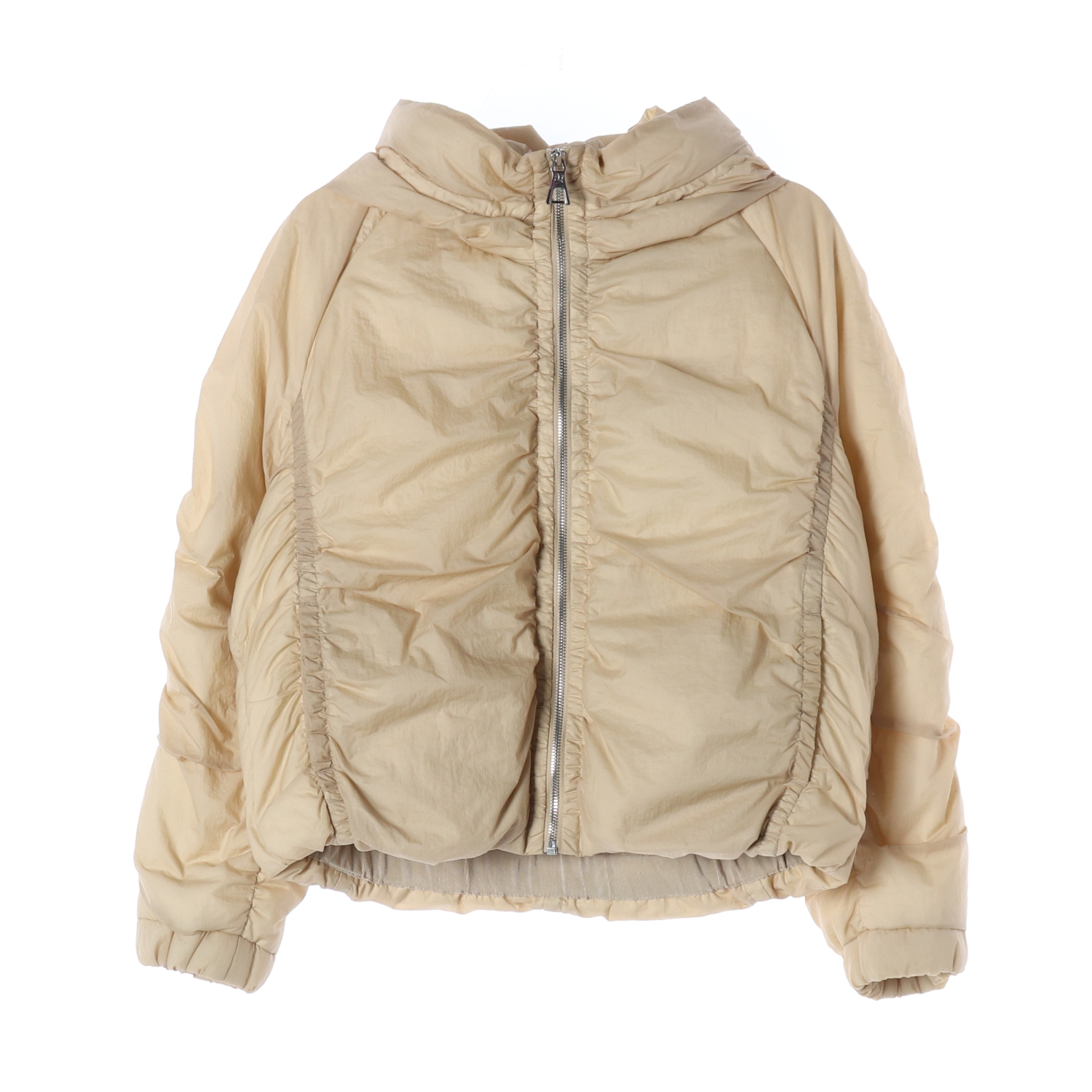 오브제 21FW 구스다운 후드 숏 패딩 나일론 경량패딩 베이지