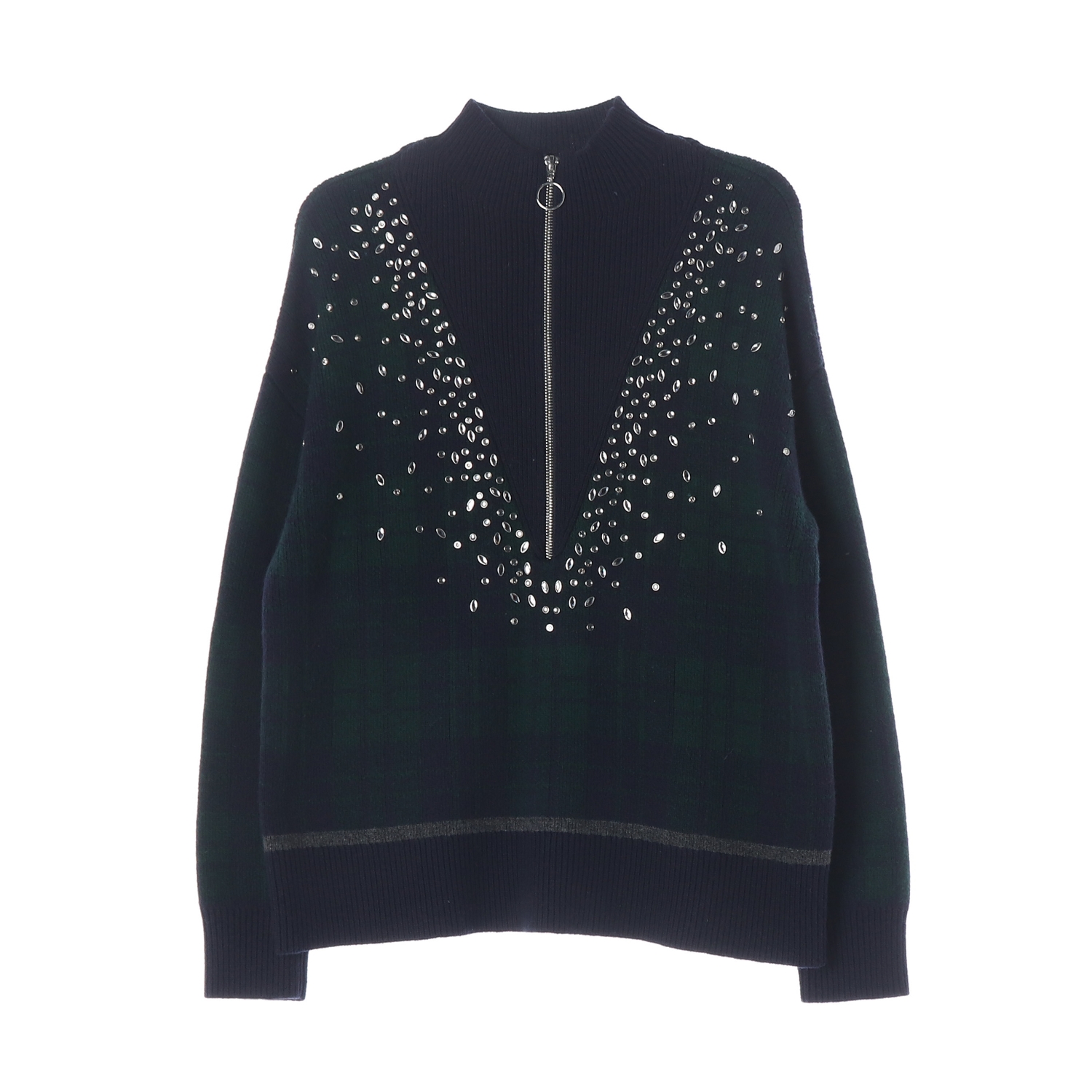 산드로 플래드 패턴 하프집업 울 캐시미어 니트 스웨터