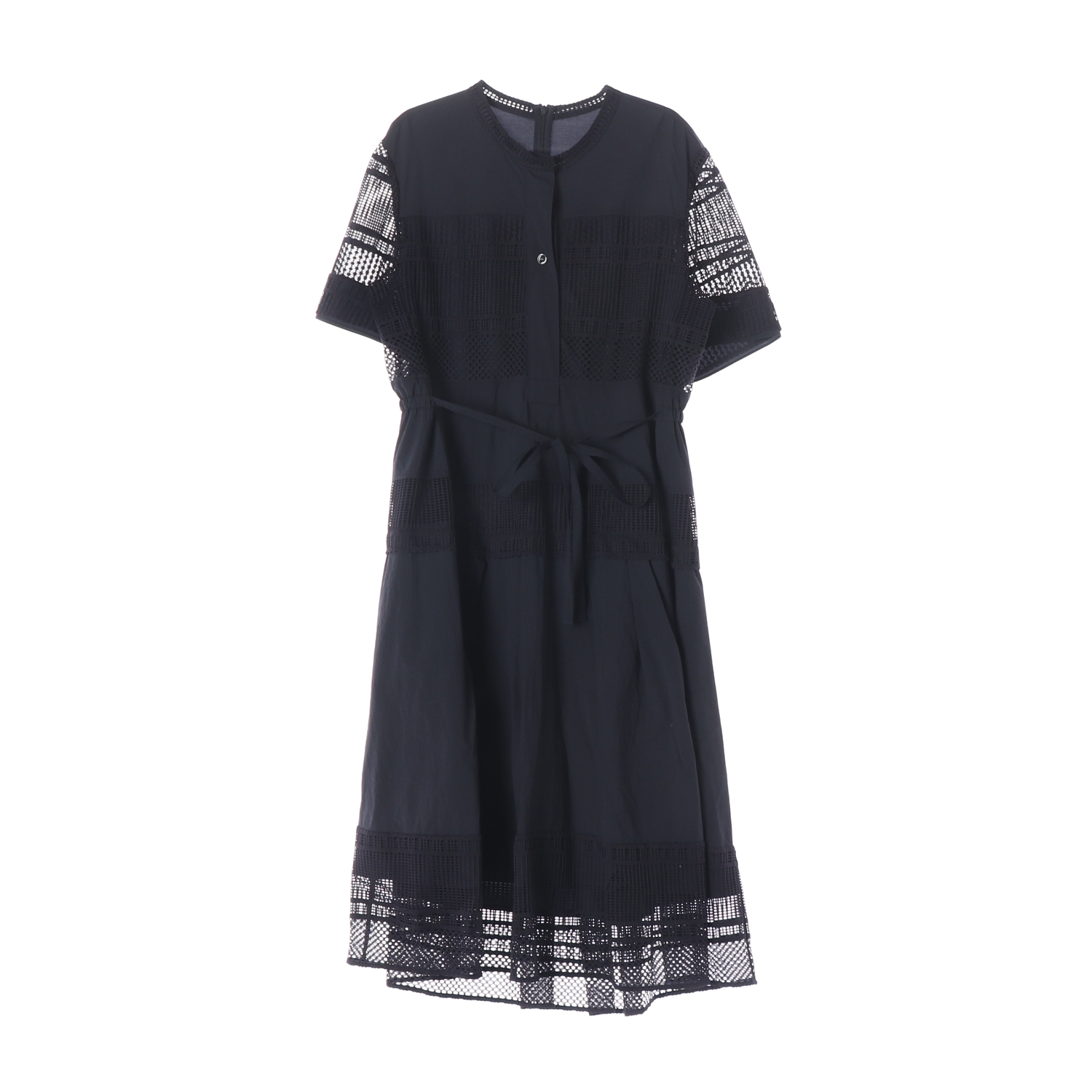 에스제이에스제이 23SS 펀칭 디테일 허리 스트링 플레어 롱 원피스