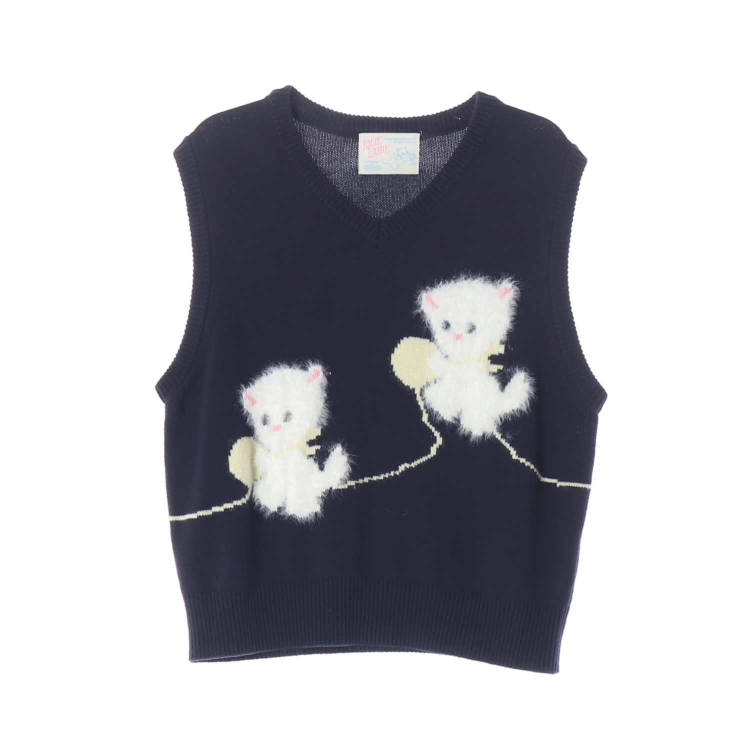 졸리레이드 고양이 모티프 면 니트 조끼 베스트