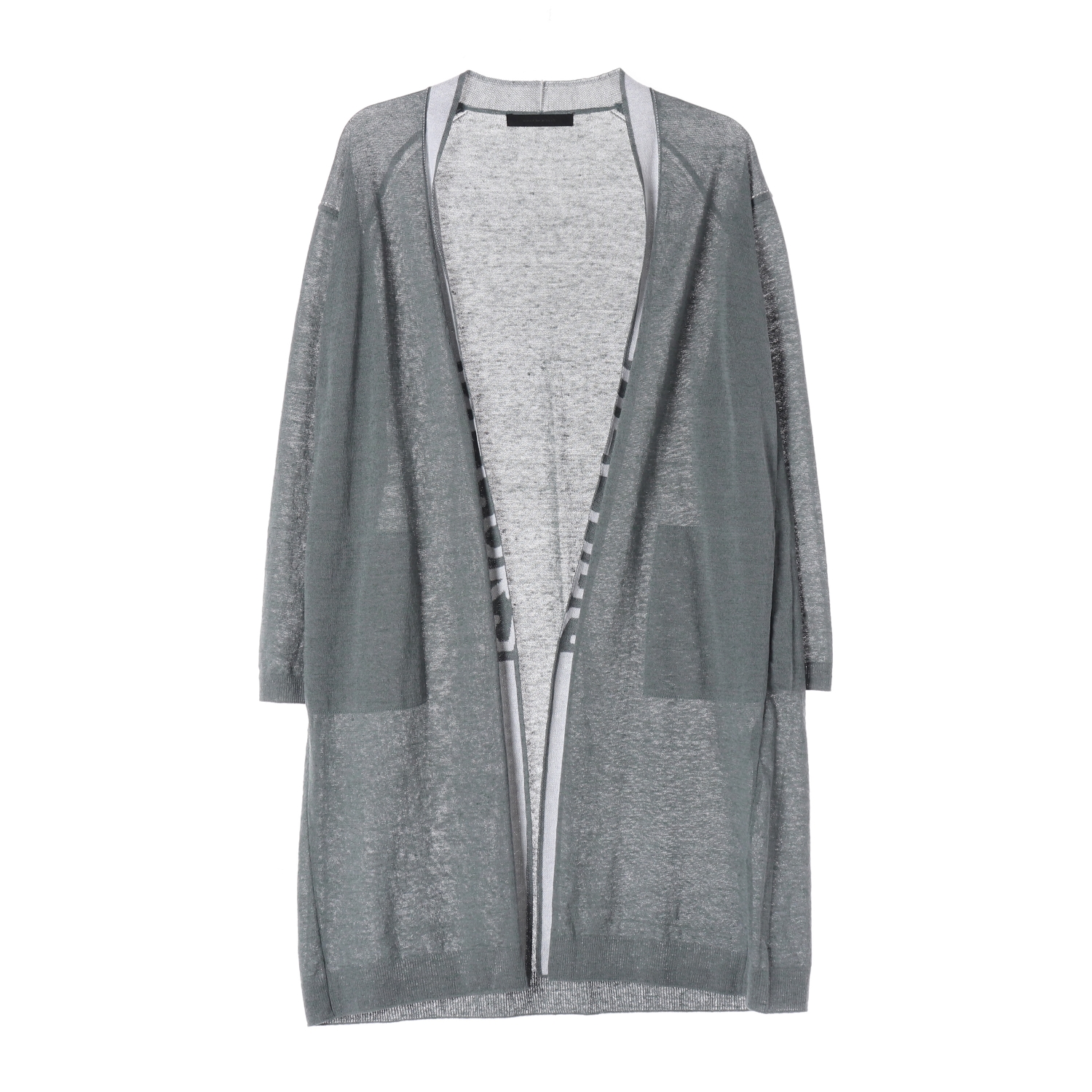 보브 VOV 배색 레터링 린넨 블렌드 롱 니트 가디건