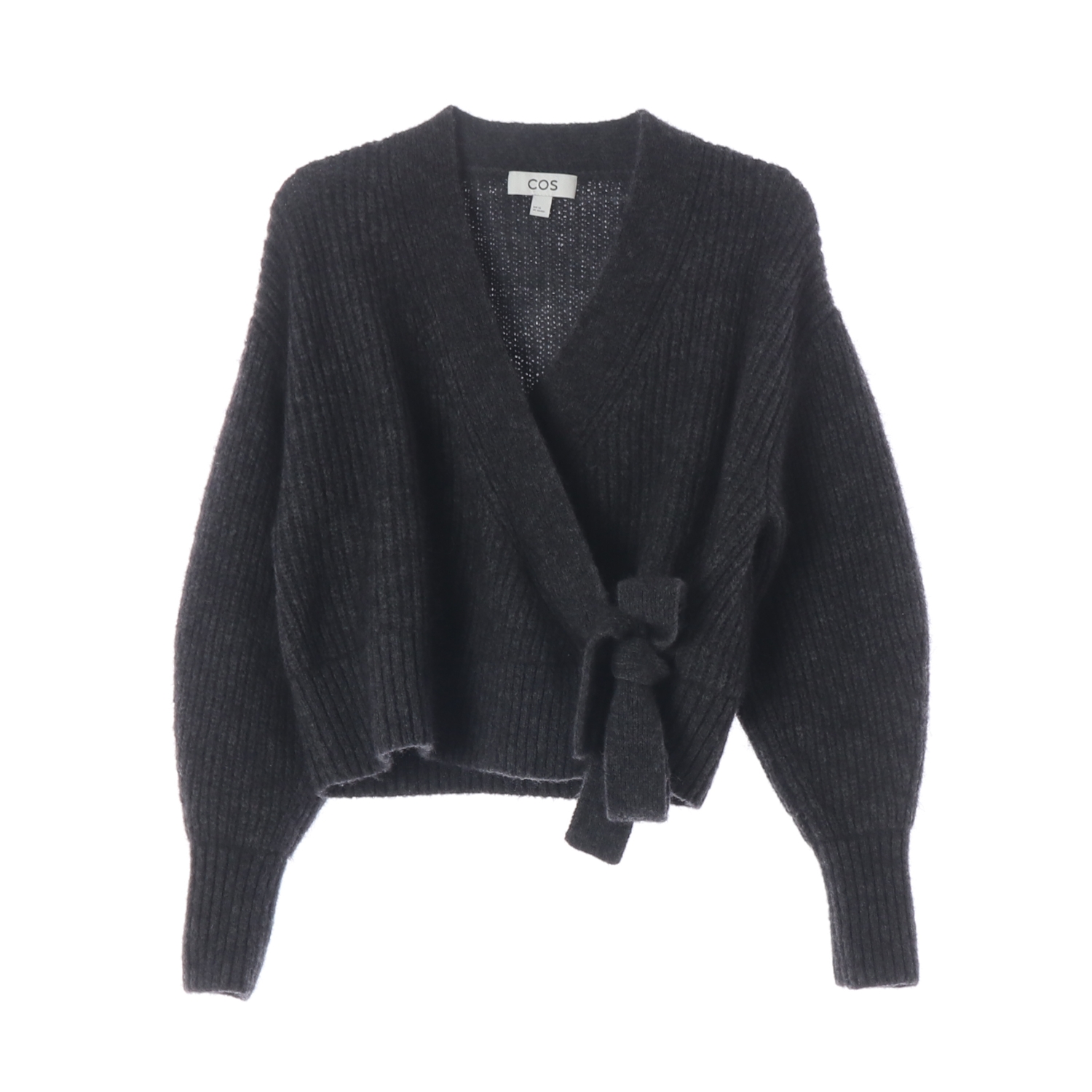 코스 알파카 울 블렌드 리본 랩 디자인 타이 가디건 차콜