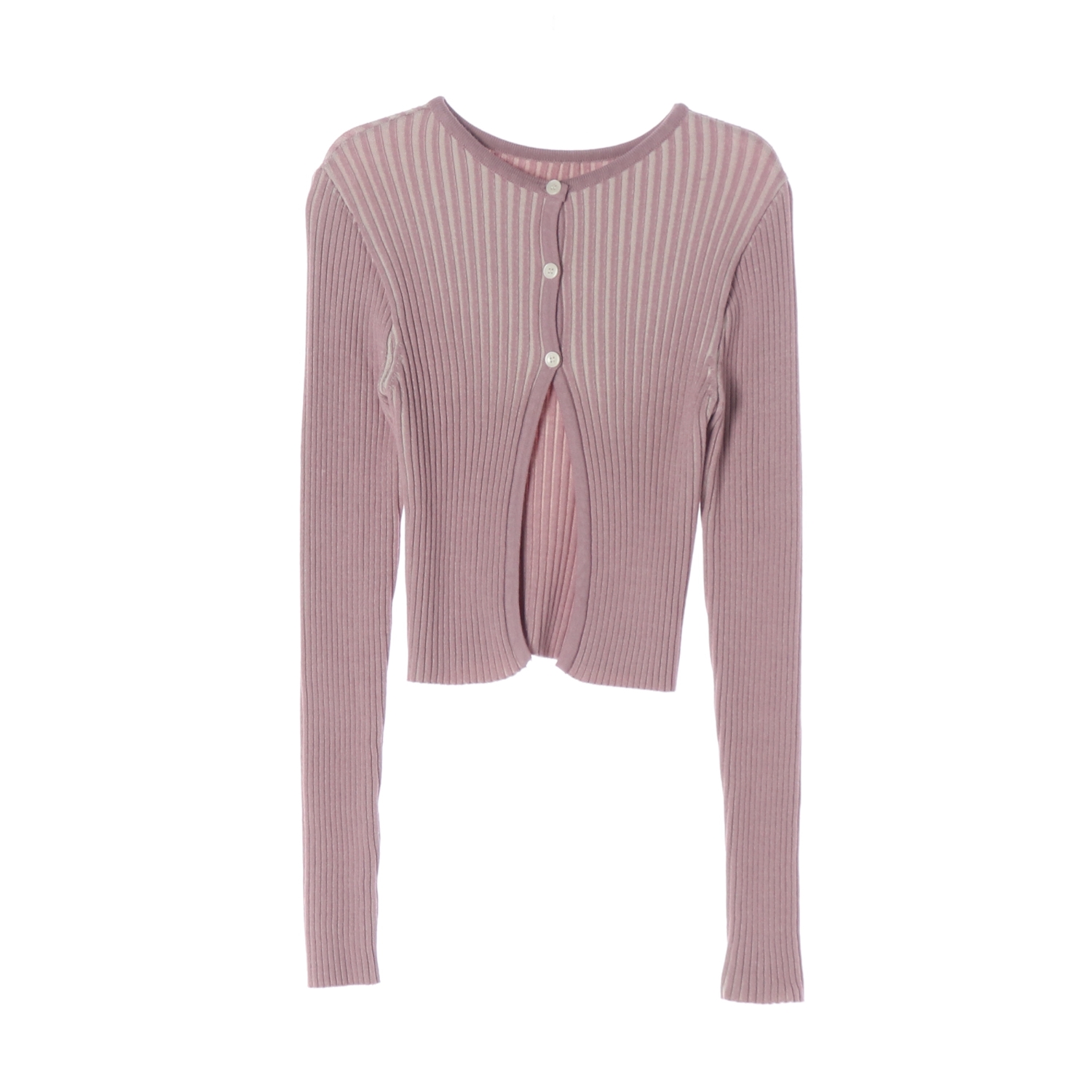 다이애그널 23SS 딥 백슬릿 슬림 크롭 가디건 핑크