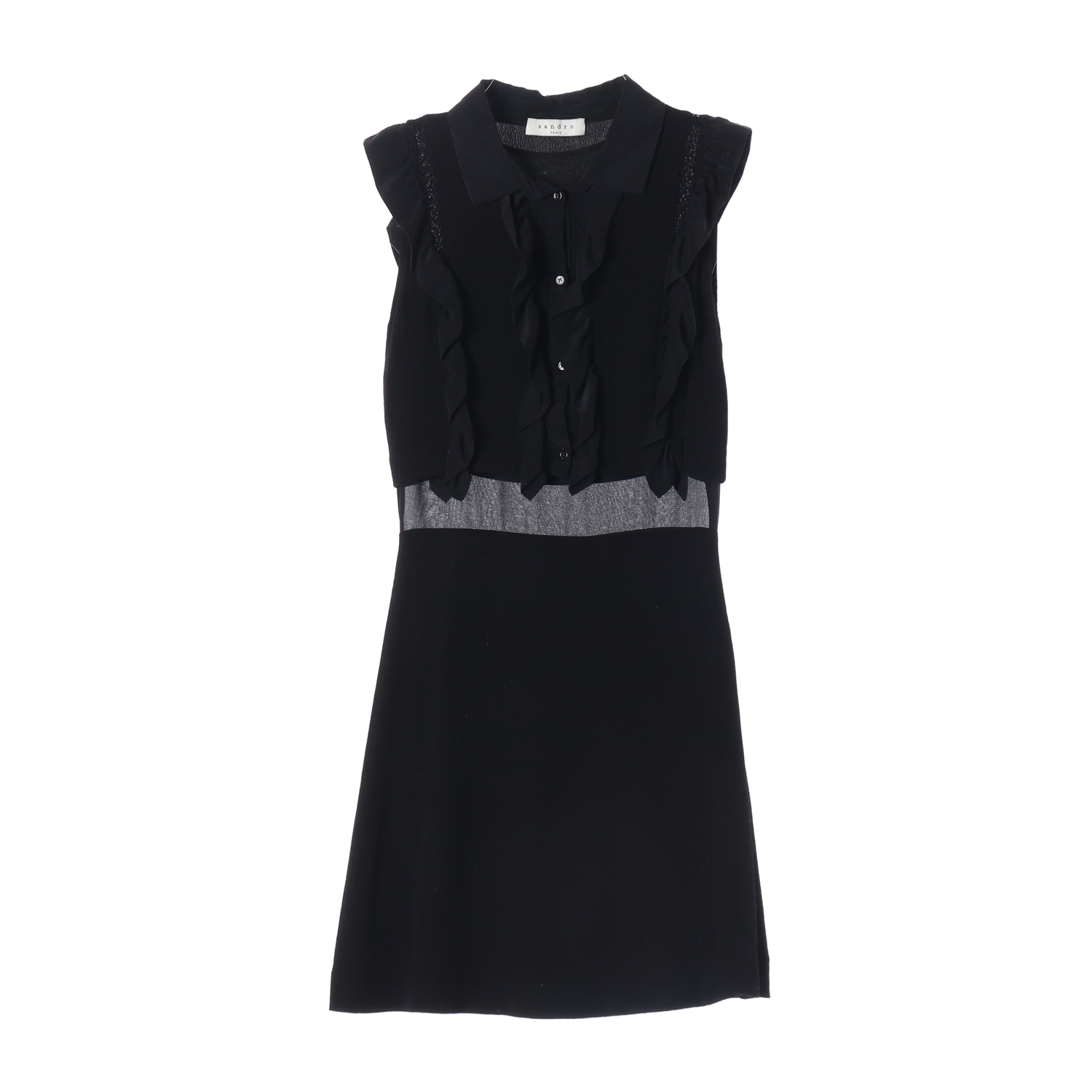 산드로 러플 민소매 슬리브리스 실크 셔츠 원피스