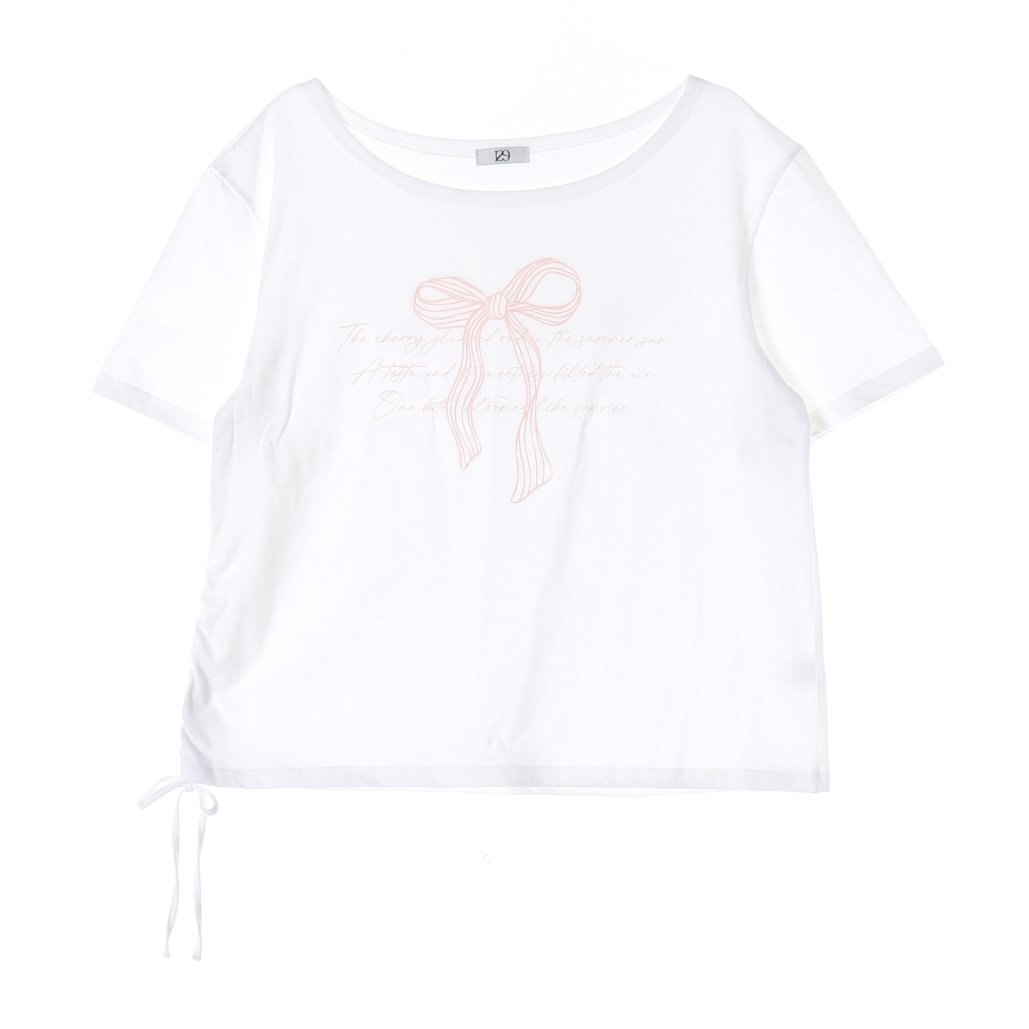 일리고 리본 셔링 오프숄더 반팔 티셔츠 화이트