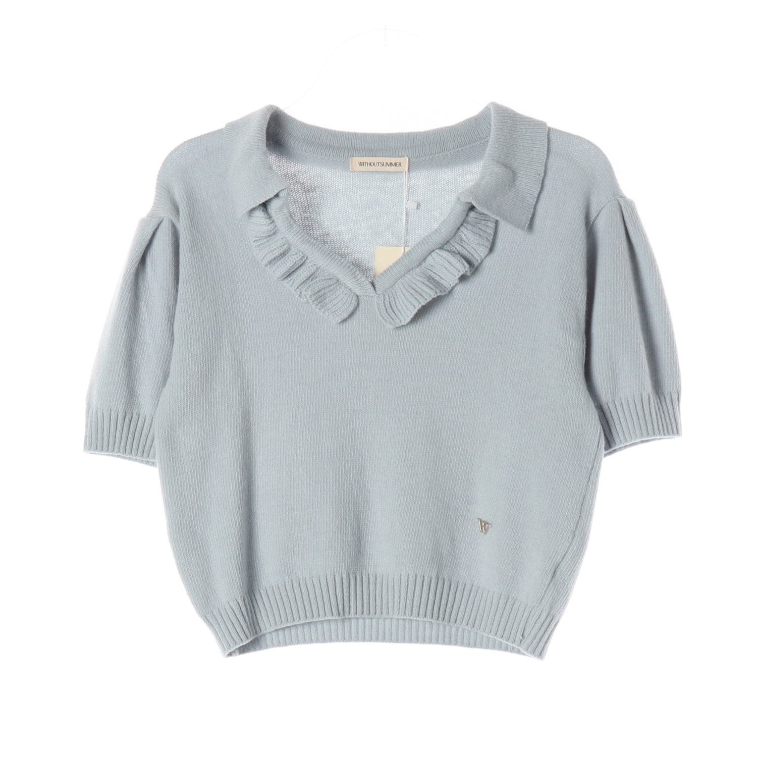 (새상품) 위드아웃썸머 바닐라 프릴 반팔 니트 스카이블루