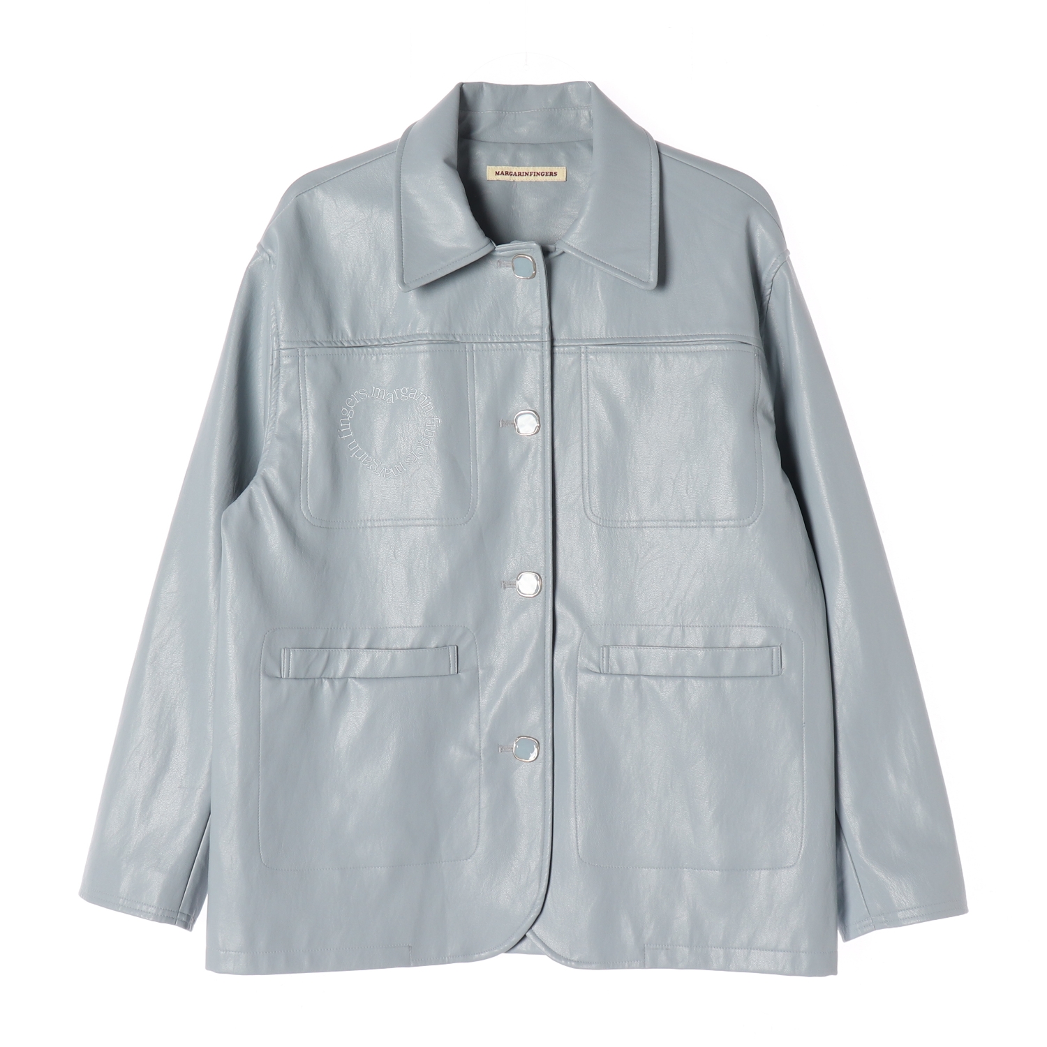 마가린핑거스 23SS HEART 페이크 레더 재킷 라이트 블루