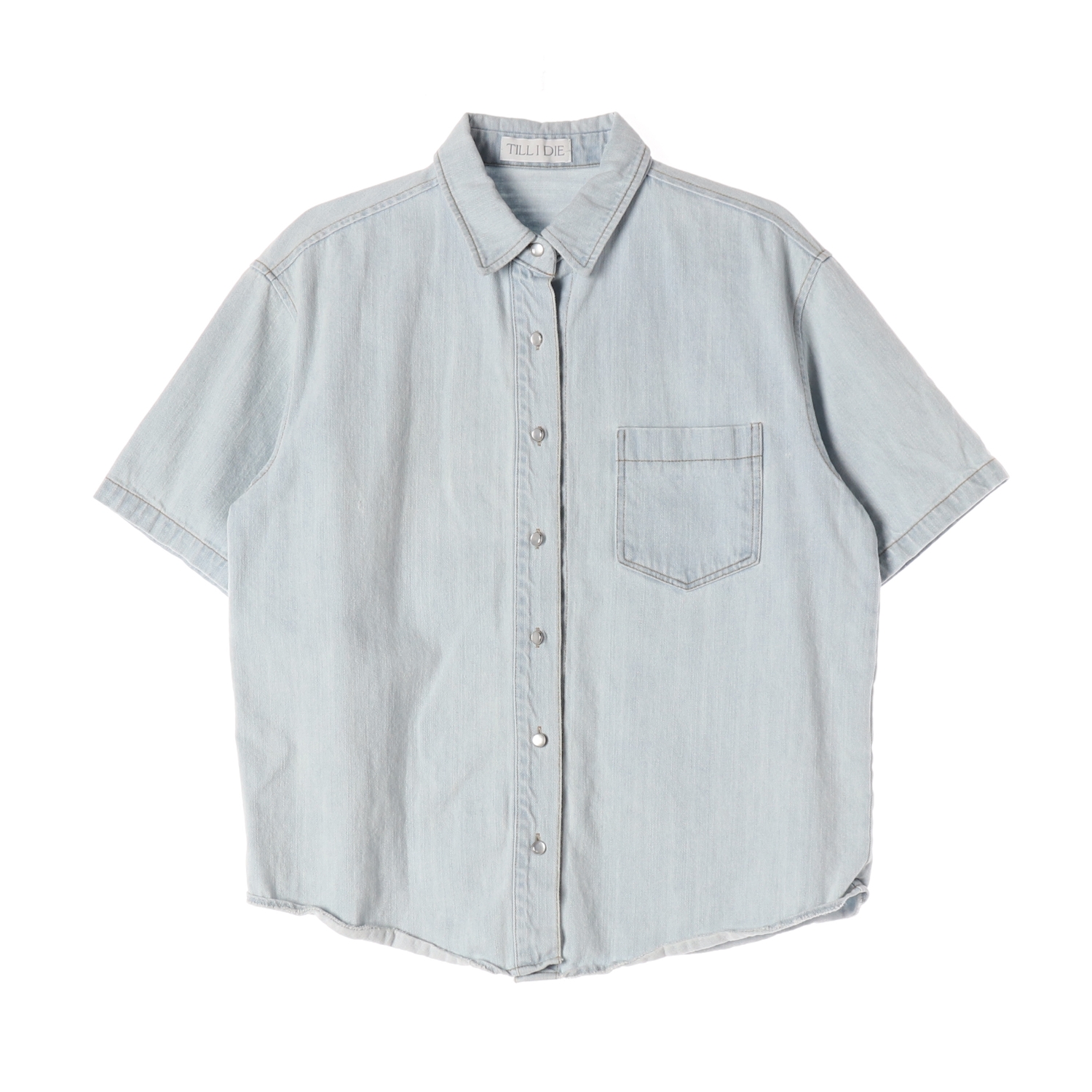 틸아이다이 오버핏 데님 하프 셔츠 반팔 청셔츠 라이트블루