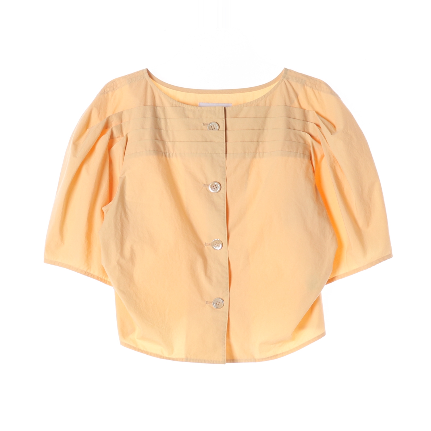 리플레인 스트라이프 핀턱 퍼프 반팔 버튼 블라우스