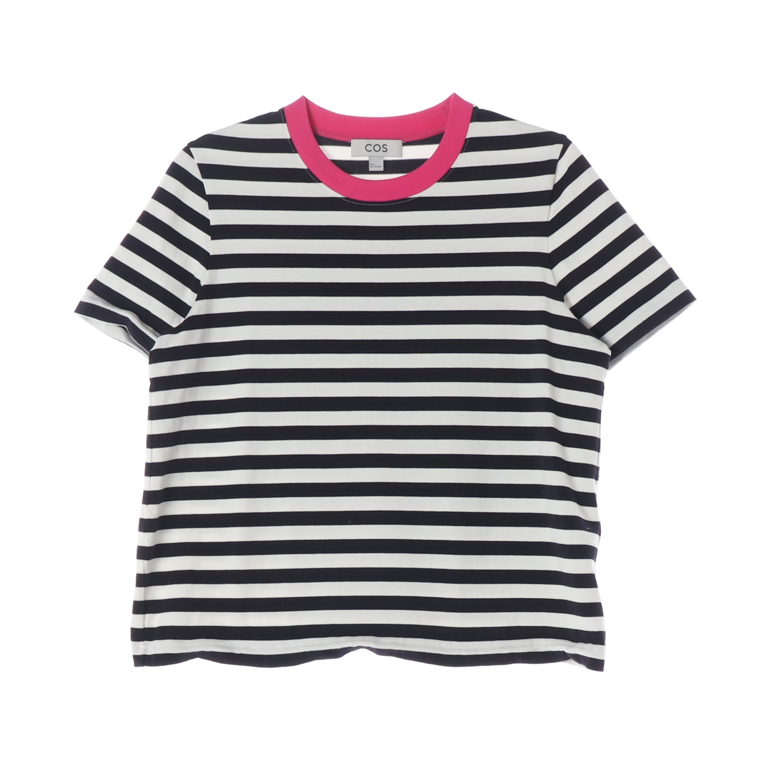 코스 스트라이프 패턴 배색 링거 반팔 티셔츠