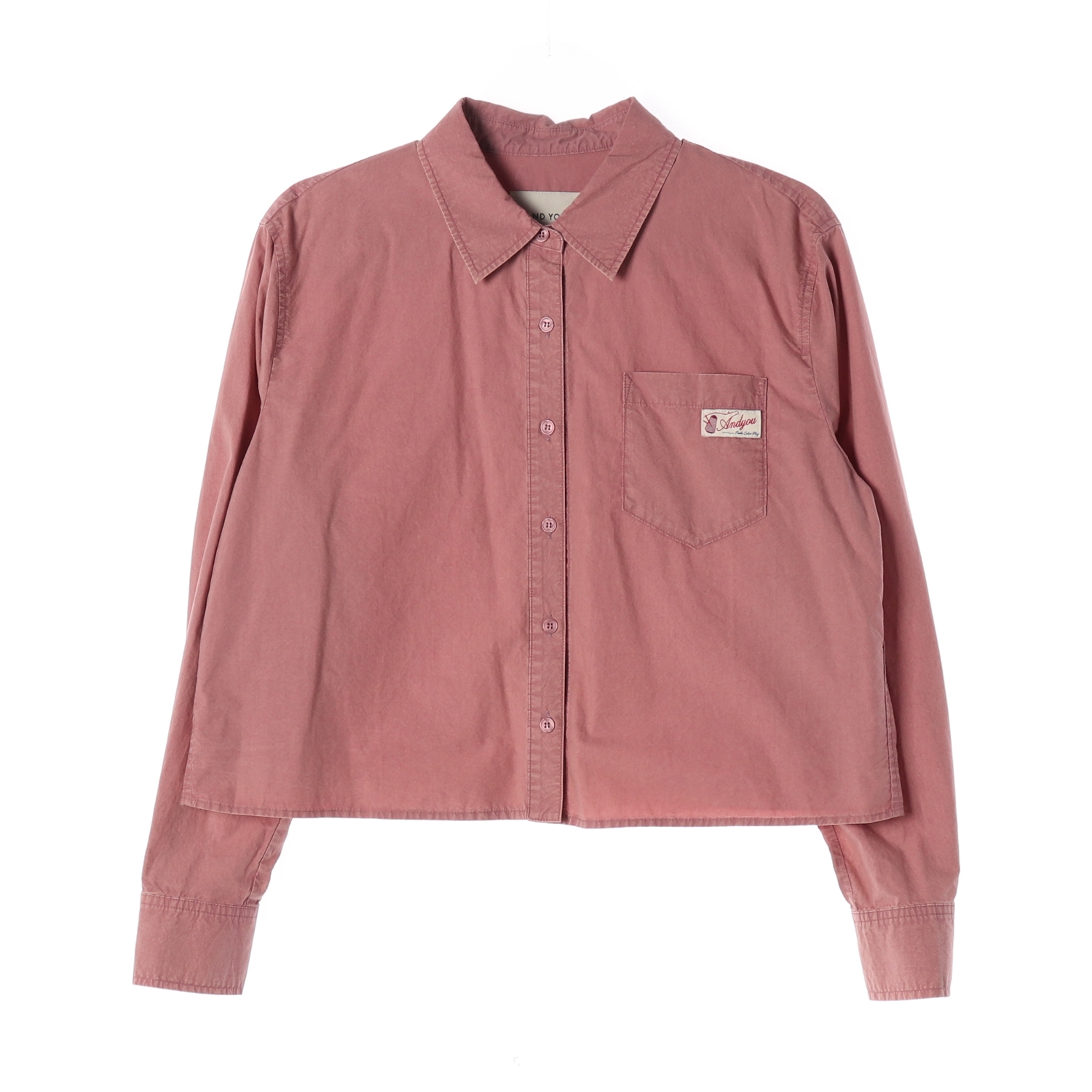 앤유 세돈 빈티지 라벨 워싱 크롭 셔츠 핑크