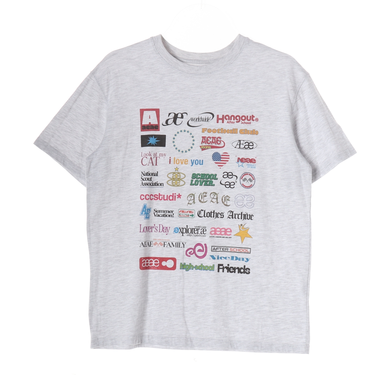 에이이에이이 aeae 25SS 스티커 프린팅 반팔 티셔츠 멜란지 그레이