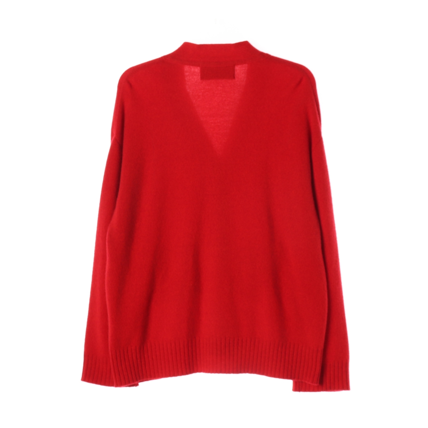 럭키슈에뜨 울 100% 브이넥 니트 가디건 레드