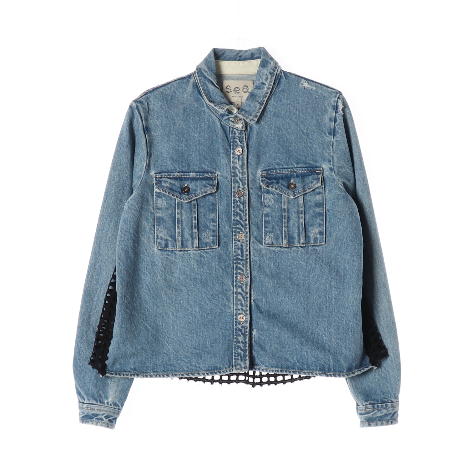 씨뉴욕 메쉬 디테일 콤보 데님 재킷