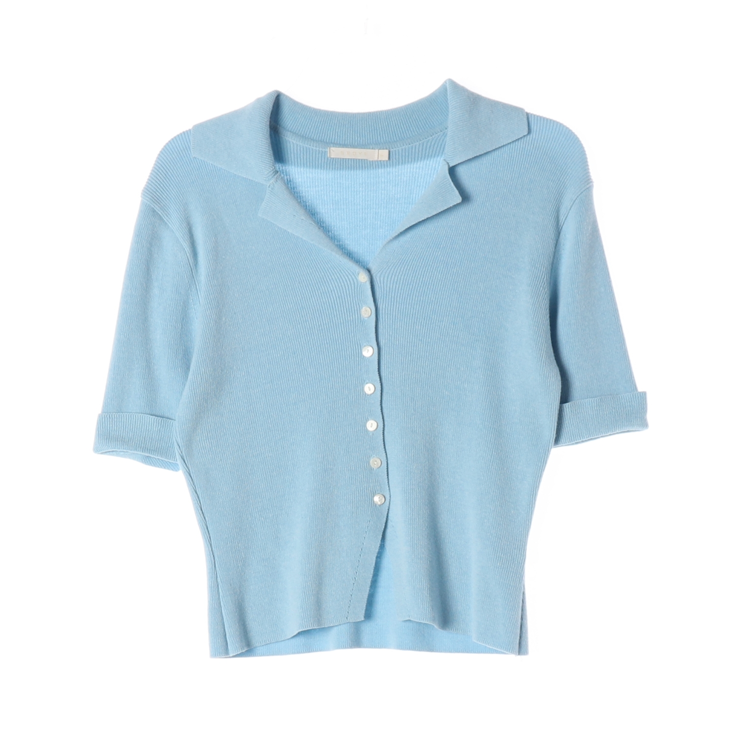 그로브 엘로 버튼업 니트 반팔 카라 가디건