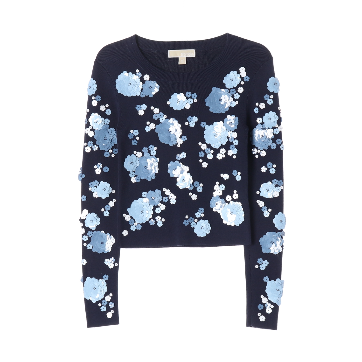 마이클 코어스 입체 플로럴 패턴 시퀸 니트 스웨터 네이비