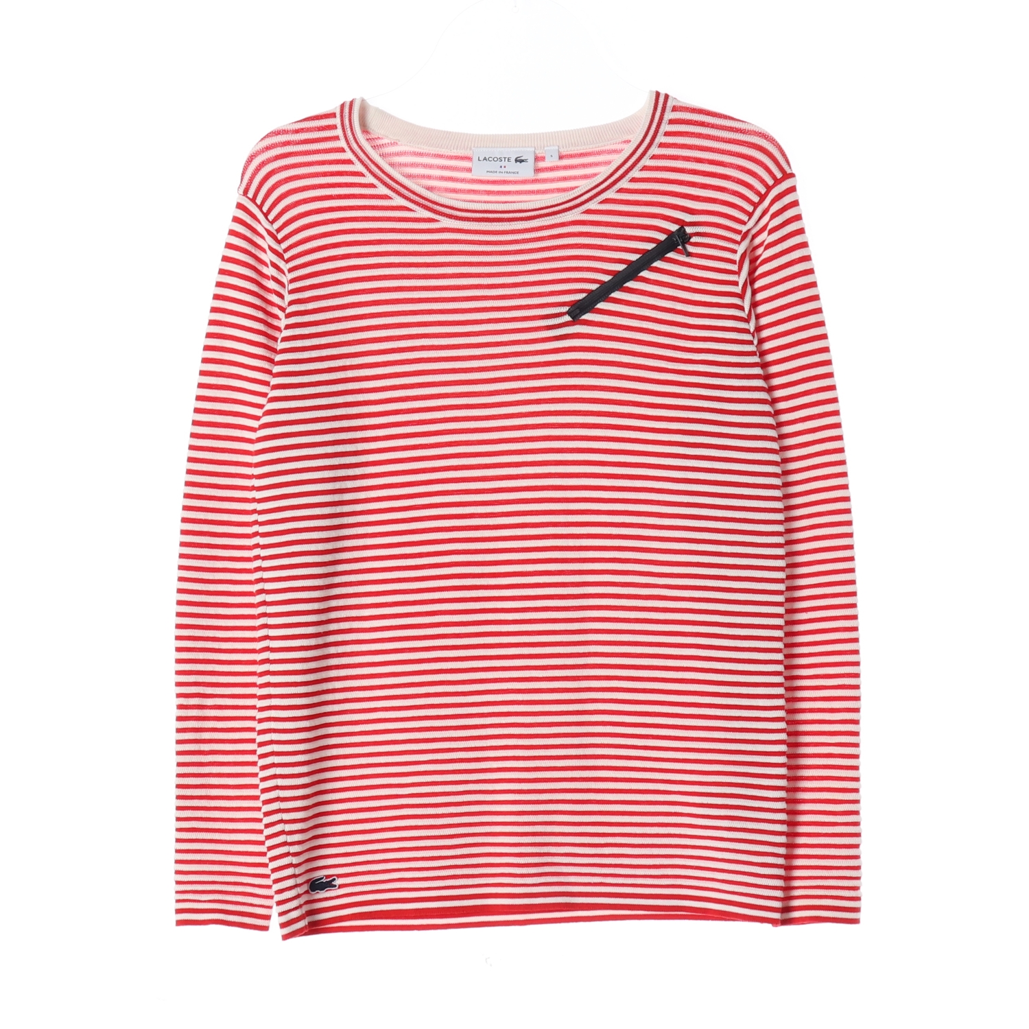 라코스테 우먼스 루즈핏 스트라이프 풀오버 니트